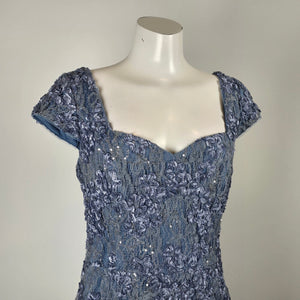 Oleg Cassini Blue Beaded Lace Mother of the Bride Evening Gown Size 16