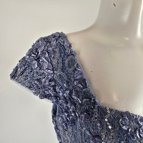 Oleg Cassini Blue Beaded Lace Mother of the Bride Evening Gown Size 16