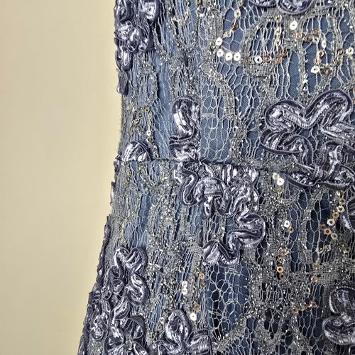 Oleg Cassini Blue Beaded Lace Mother of the Bride Evening Gown Size 16