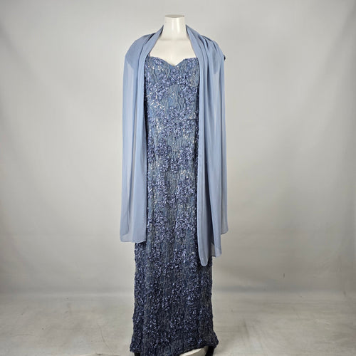Oleg Cassini Blue Beaded Lace Mother of the Bride Evening Gown Size 16