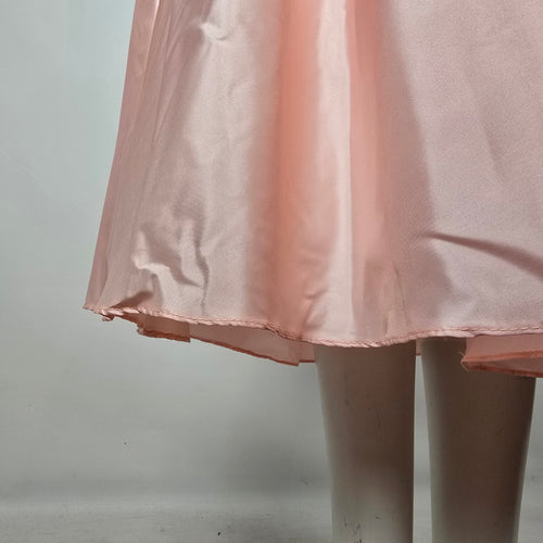 Vintage Pink Satin Off Shoulder Flower Girl Party Dress with Lace Appliqué Size S/M