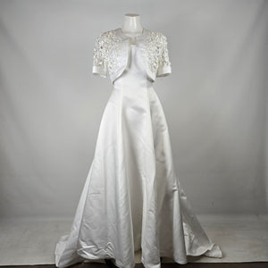 Alfred Angelo White Satin Wedding Dress with Beaded Bolero Jacket Size 8