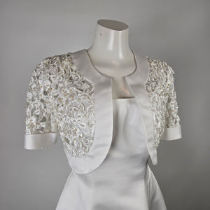 Alfred Angelo White Satin Wedding Dress with Beaded Bolero Jacket Size 8