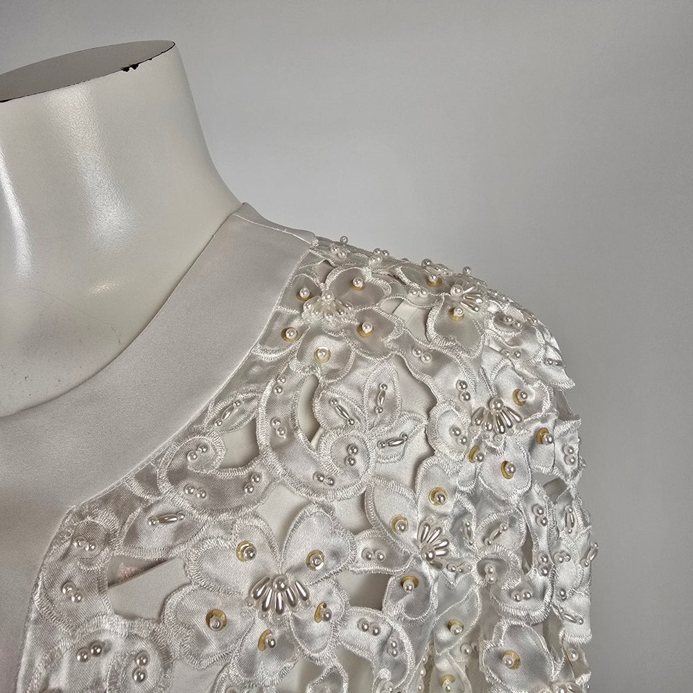 Alfred Angelo White Satin Wedding Dress with Beaded Bolero Jacket Size 8