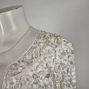 Alfred Angelo White Satin Wedding Dress with Beaded Bolero Jacket Size 8