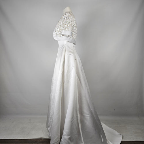 Alfred Angelo White Satin Wedding Dress with Beaded Bolero Jacket Size 8
