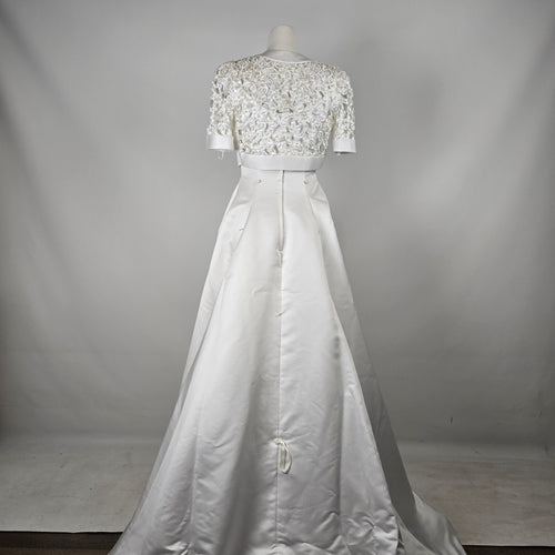 Alfred Angelo White Satin Wedding Dress with Beaded Bolero Jacket Size 8