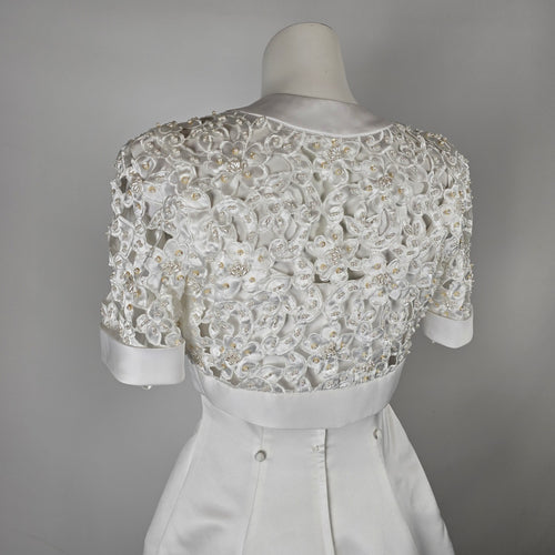 Alfred Angelo White Satin Wedding Dress with Beaded Bolero Jacket Size 8