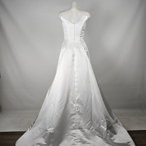 Alfred Angelo White Satin Wedding Dress with Beaded Bolero Jacket Size 8