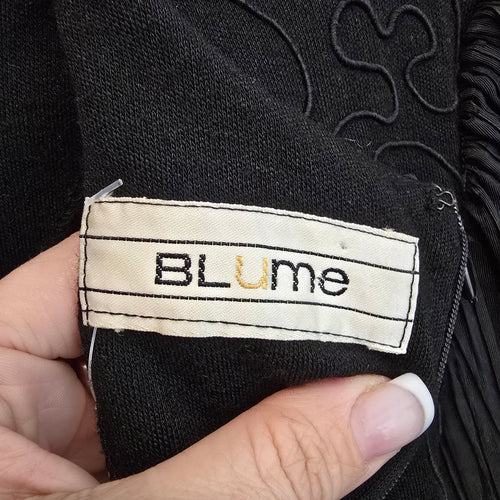 Vintage Blume Black Wool Pleated Asymmetrical Peplum Dress Size S