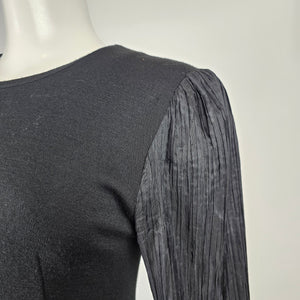 Vintage Blume Black Wool Pleated Asymmetrical Peplum Dress Size S