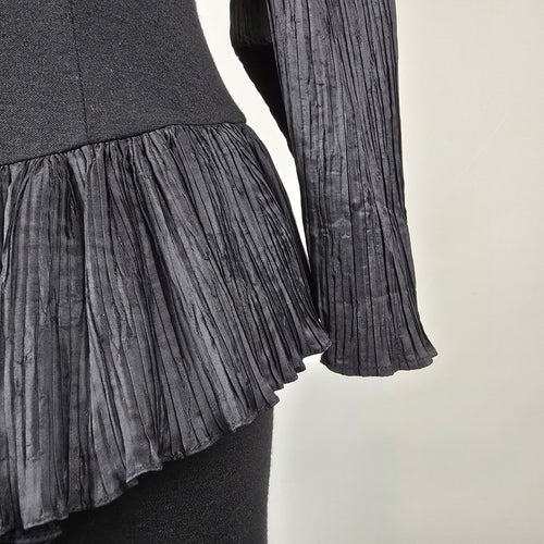 Vintage Blume Black Wool Pleated Asymmetrical Peplum Dress Size S