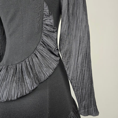 Vintage Blume Black Wool Pleated Asymmetrical Peplum Dress Size S
