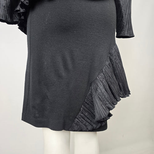 Vintage Blume Black Wool Pleated Asymmetrical Peplum Dress Size S