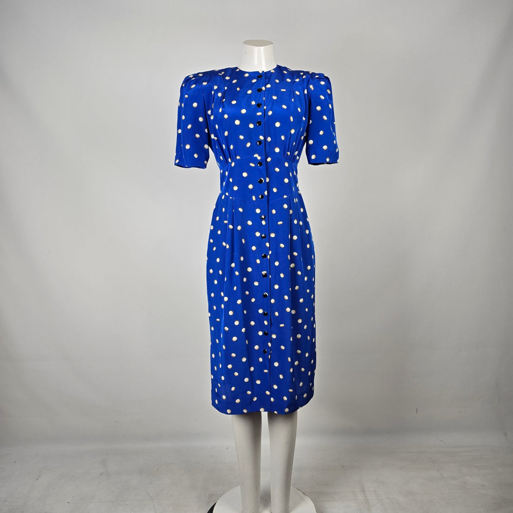 Vintage Liz Claiborne Blue Polka Dot Button Front Dress Size 4