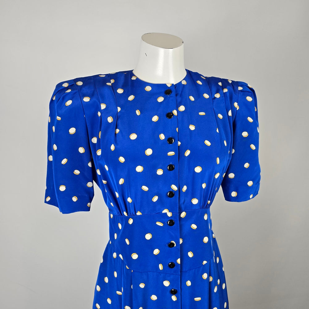 Vintage Liz Claiborne Blue Polka Dot Button Front Dress Size 4