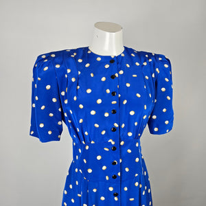 Vintage Liz Claiborne Blue Polka Dot Button Front Dress Size 4