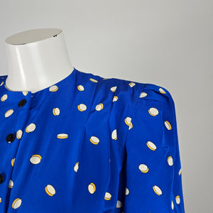 Vintage Liz Claiborne Blue Polka Dot Button Front Dress Size 4