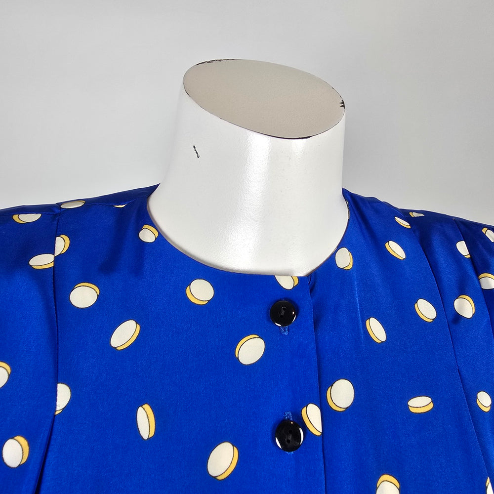 Vintage Liz Claiborne Blue Polka Dot Button Front Dress Size 4