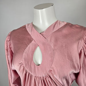 Vintage Pink Silk Keyhole Puff Sleeve Dress Size S