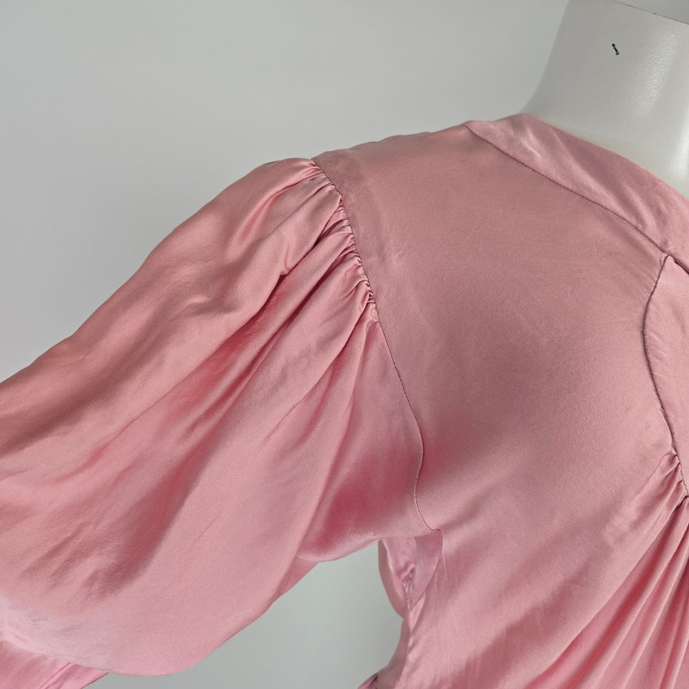Vintage Pink Silk Keyhole Puff Sleeve Dress Size S