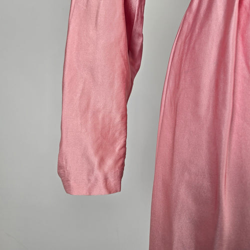 Vintage Pink Silk Keyhole Puff Sleeve Dress Size S