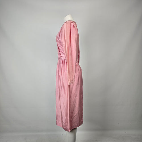 Vintage Pink Silk Keyhole Puff Sleeve Dress Size S