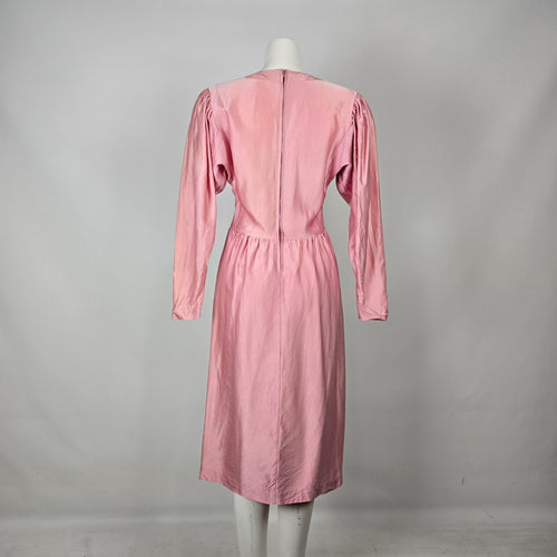 Vintage Pink Silk Keyhole Puff Sleeve Dress Size S