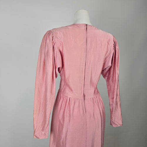 Vintage Pink Silk Keyhole Puff Sleeve Dress Size S