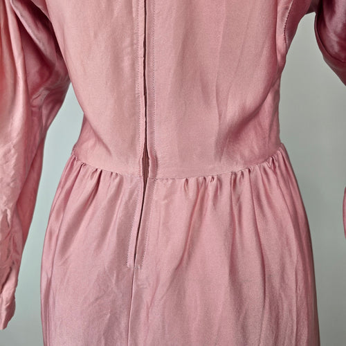 Vintage Pink Silk Keyhole Puff Sleeve Dress Size S