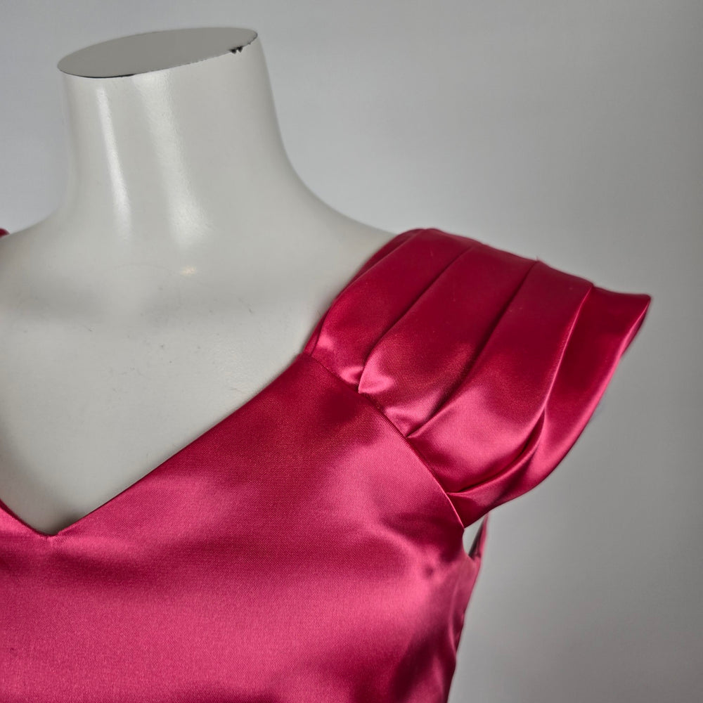 Vintage 80s Hot Pink Satin Fit & Flare Formal Dress Size S