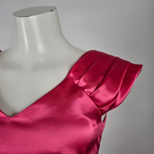 Vintage 80s Hot Pink Satin Fit & Flare Formal Dress Size S