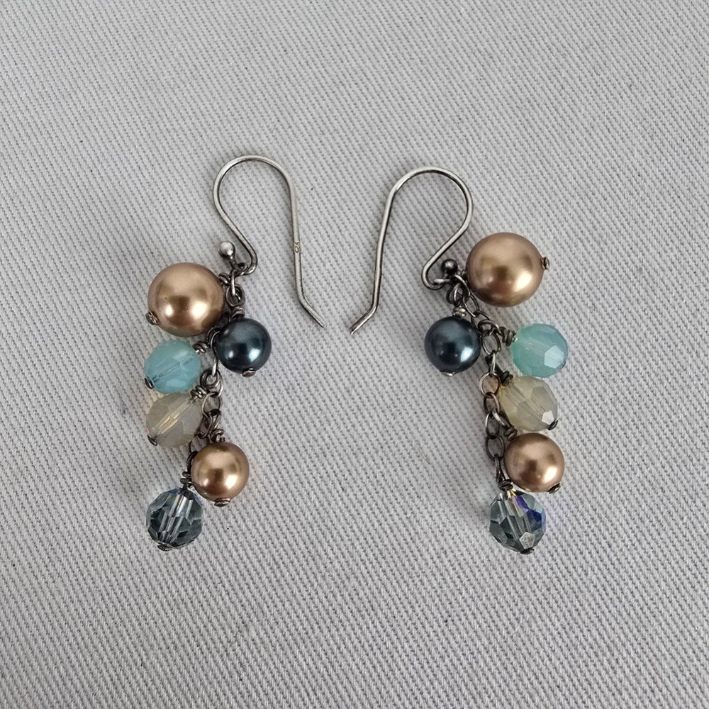 Sterling Silver Beaded Cluster Drop Earrings