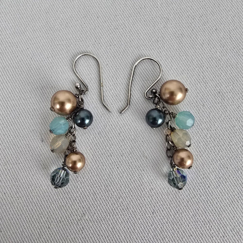Sterling Silver Beaded Cluster Drop Earrings