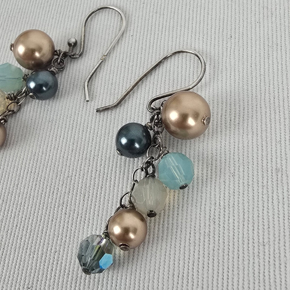 Sterling Silver Beaded Cluster Drop Earrings