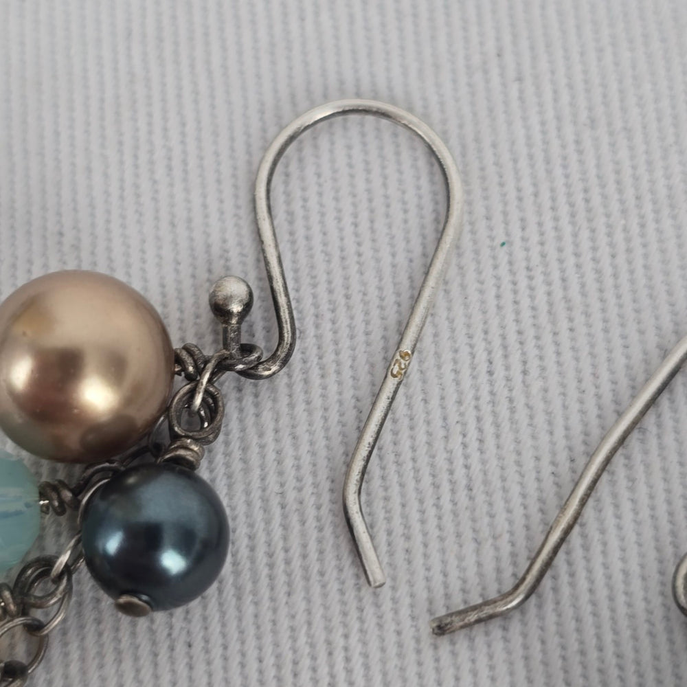 Sterling Silver Beaded Cluster Drop Earrings