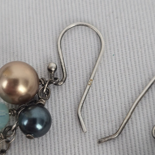 Sterling Silver Beaded Cluster Drop Earrings
