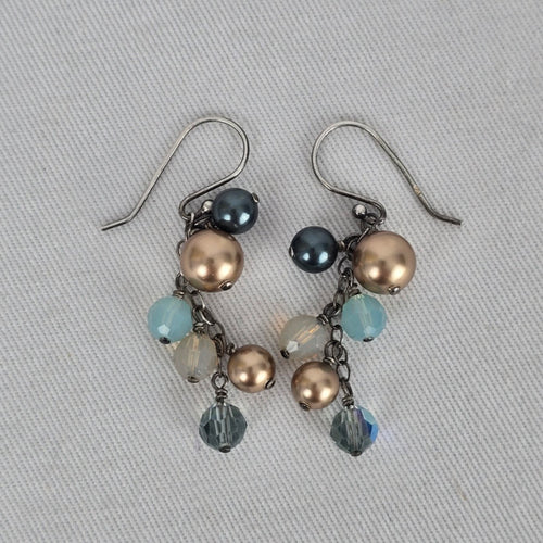 Sterling Silver Beaded Cluster Drop Earrings
