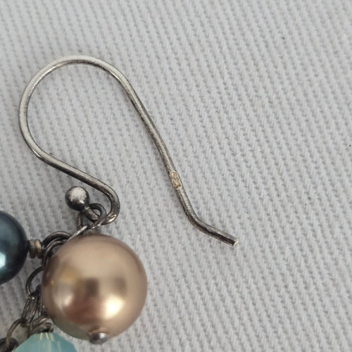 Sterling Silver Beaded Cluster Drop Earrings