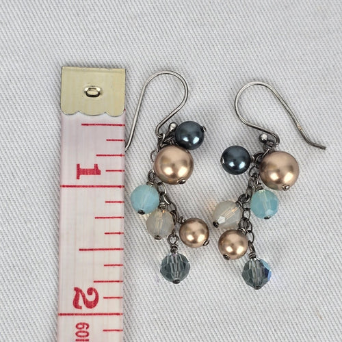 Sterling Silver Beaded Cluster Drop Earrings