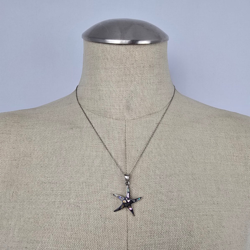 Sterling Silver Abalone Starfish Pendant Necklace