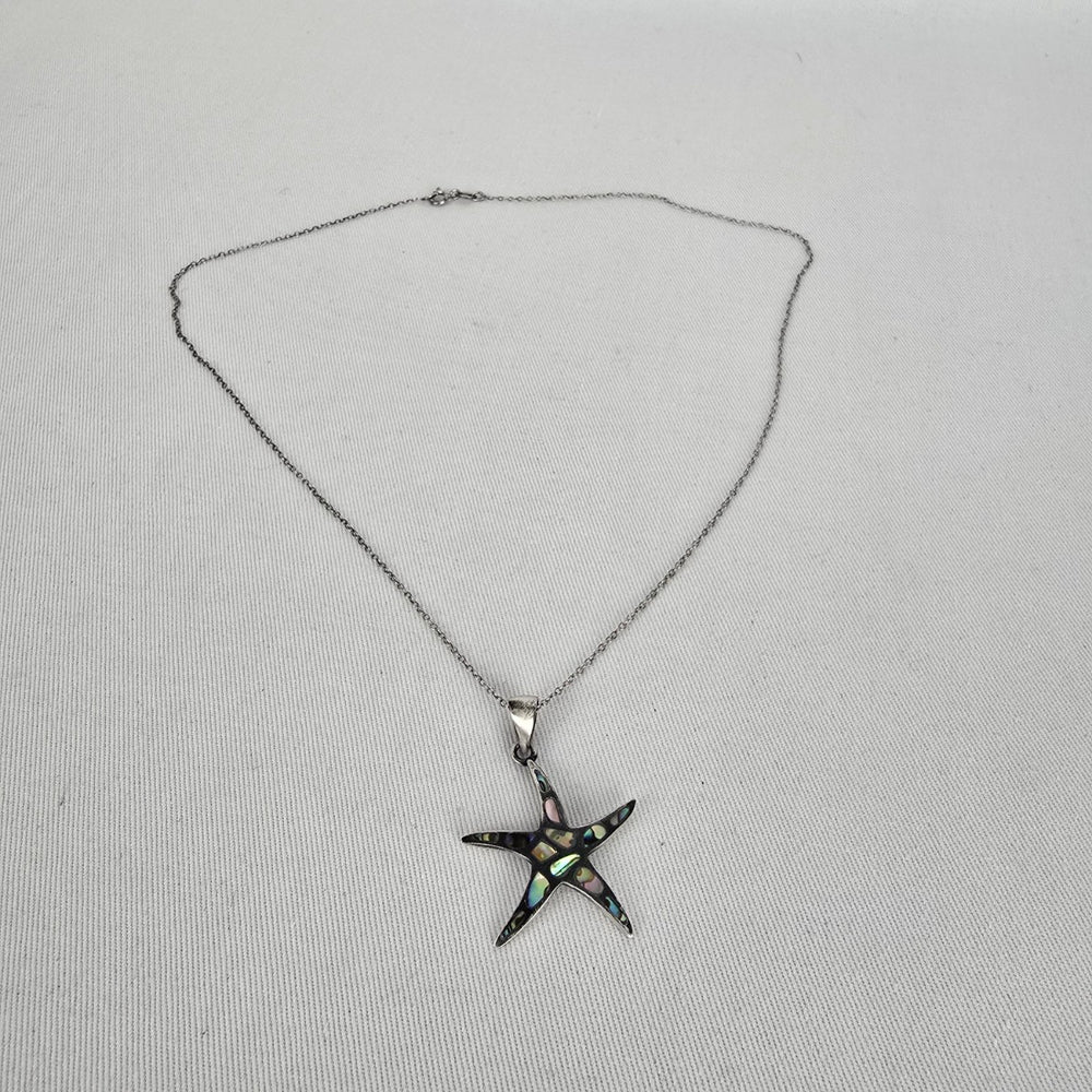 Sterling Silver Abalone Starfish Pendant Necklace