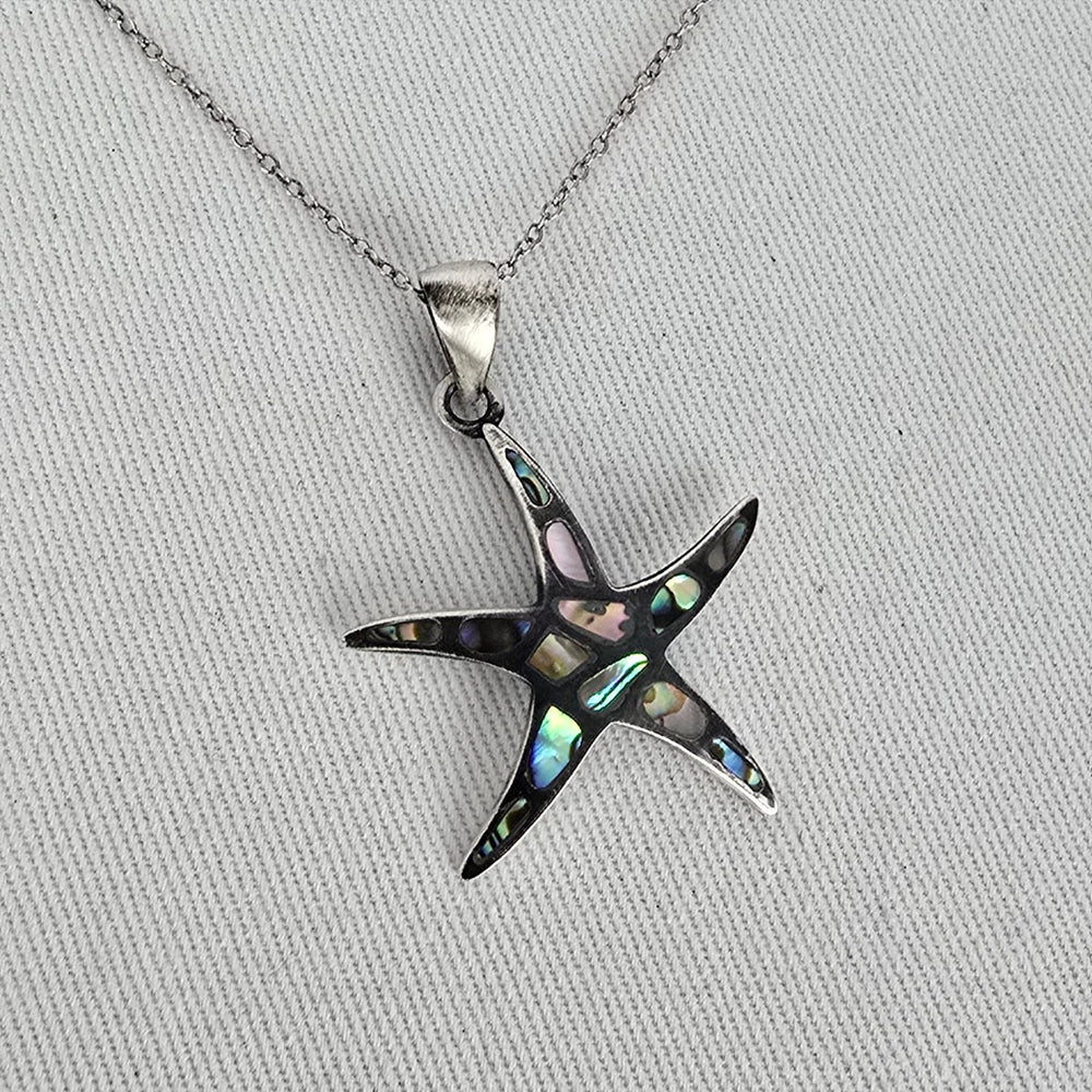 Sterling Silver Abalone Starfish Pendant Necklace