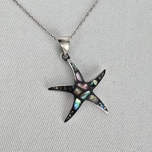 Sterling Silver Abalone Starfish Pendant Necklace