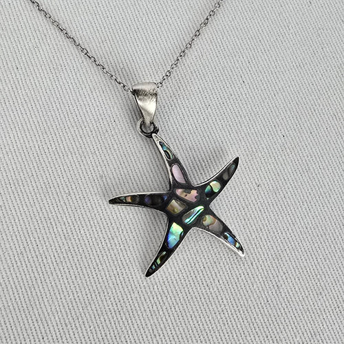 Sterling Silver Abalone Starfish Pendant Necklace
