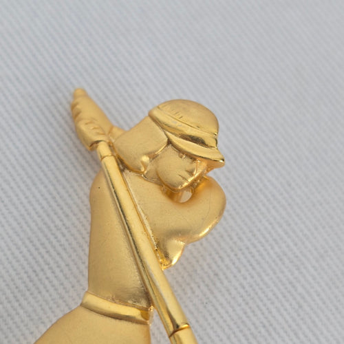 Vintage JJ Gold Tone Woman Golfer Brooch Pin Golf Club Sports