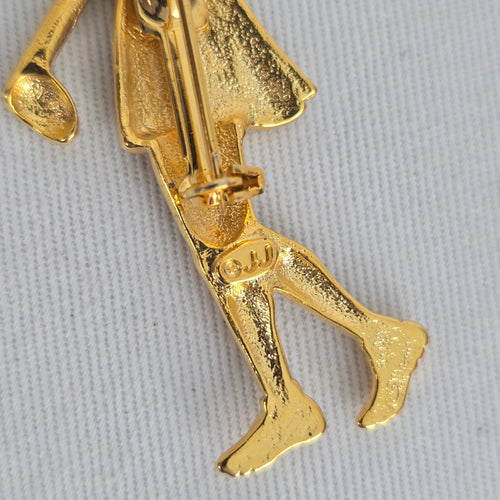 Vintage JJ Gold Tone Woman Golfer Brooch Pin Golf Club Sports