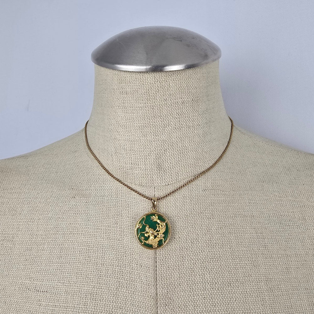 Vintage W Germany Gold Filled Green Stone Bird Pendant Necklace
