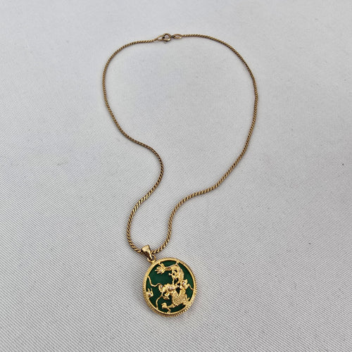 Vintage W Germany Gold Filled Green Stone Bird Pendant Necklace