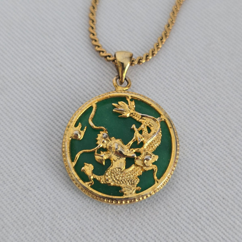 Vintage W Germany Gold Filled Green Stone Bird Pendant Necklace
